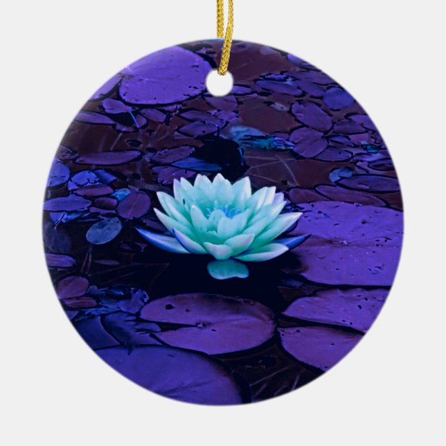 Lotus Blume Magisches Lila Blau Türkis Keramik Ornament (Vorne)