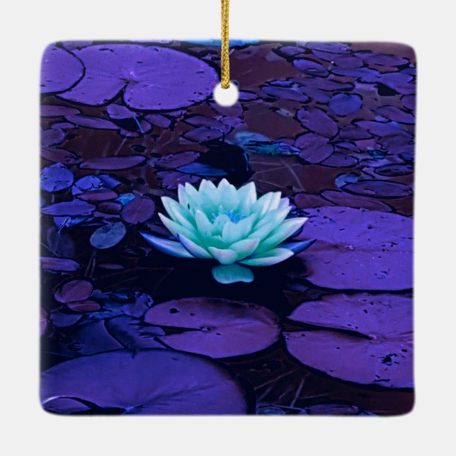 Lotus Blume Magisches Lila Blau Türkis Keramikornament (Rückseite)