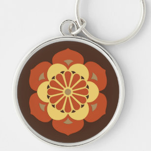 Lotus Blume Mandala, Braun, Rost und Gelb Schlüsselanhänger