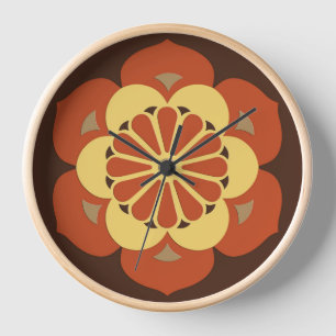Lotus Blume Mandala, Braun, Rost und Gelb Wanduhr