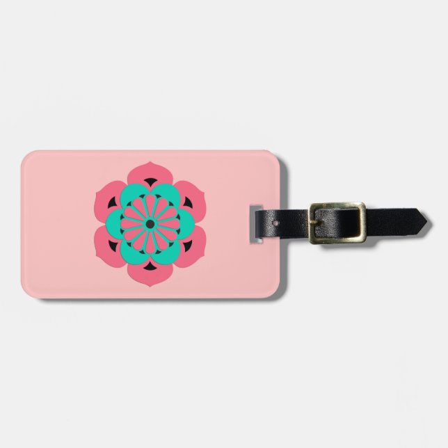 Lotus Blume Mandala, Coral Pink und Türkis Gepäckanhänger (Vorderseite horizontal)