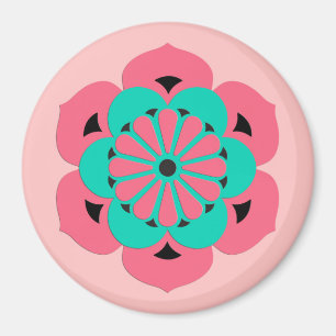Lotus Blume Mandala, Coral Pink und Türkis Magnet