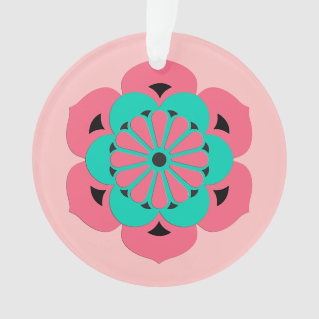 Lotus Blume Mandala, Coral Pink und Türkis Ornament (Vorderseite)
