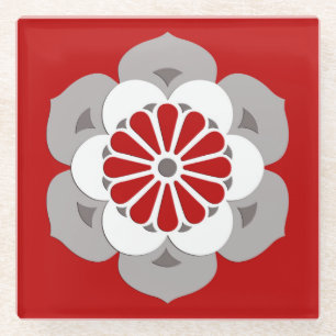 Lotus Blume Mandala, Dunkelrot, Grau und Weiß Glasuntersetzer
