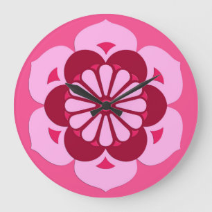 Lotus Blume Mandala, Fuchsia Pink und Burgund Große Wanduhr