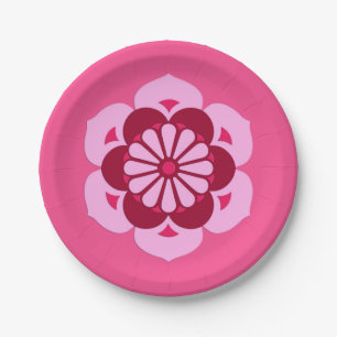 Lotus Blume Mandala, Fuchsia Pink und Burgund Pappteller