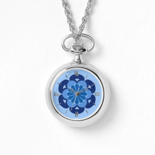Lotus Blume Mandala, Indigo und Light Blue Armbanduhr