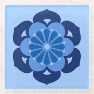 Lotus Blume Mandala, Indigo und Light Blue Glasuntersetzer