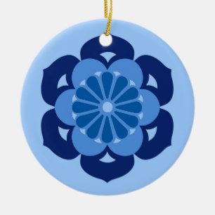 Lotus Blume Mandala, Indigo und Light Blue Keramikornament