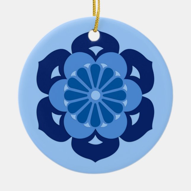 Lotus Blume Mandala, Indigo und Light Blue Keramikornament (Vorne)