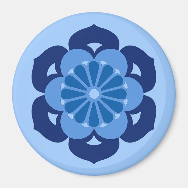 Lotus Blume Mandala, Indigo und Light Blue Magnet (Vorne)