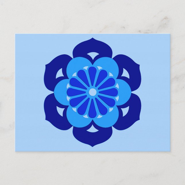 Lotus Blume Mandala, Indigo und Light Blue Postkarte (Vorderseite)