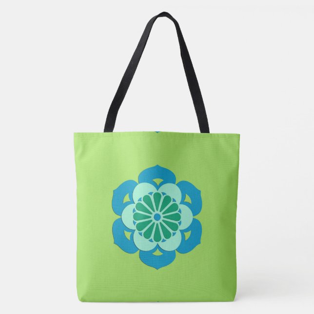 Lotus Blume Mandala, Lime Green und Light Blue (Vorderseite)