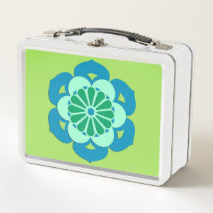 Lotus Blume Mandala, Lime Green und Light Blue Metall Brotdose