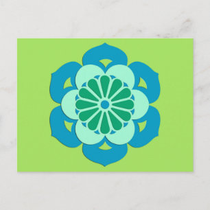 Lotus Blume Mandala, Lime Green und Light Blue Postkarte