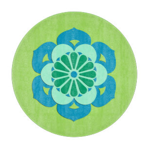 Lotus Blume Mandala, Lime Green und Light Blue Schneidebrett