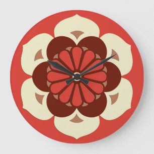 Lotus Blume Mandala, Mandarin Orange Große Wanduhr