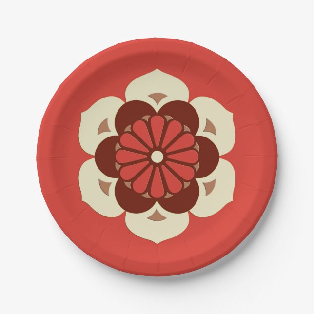 Lotus Blume Mandala, Mandarin Orange Pappteller (Vorderseite)