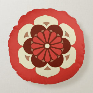 Lotus Blume Mandala, Mandarin Orange Rundes Kissen