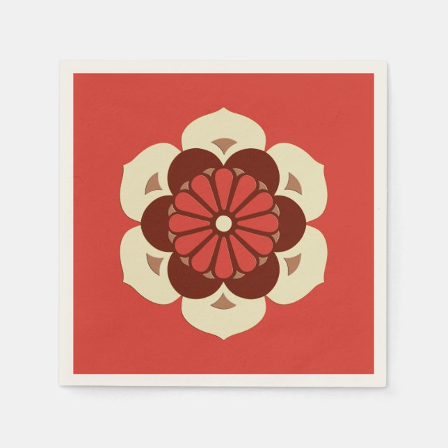 Lotus Blume Mandala, Mandarin Orange Serviette (Vorderseite)