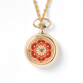 Lotus Blume Mandala, Pastel Orange und Mandarin Armbanduhr