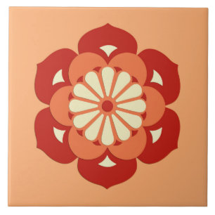 Lotus Blume Mandala, Pastel Orange und Mandarin Fliese