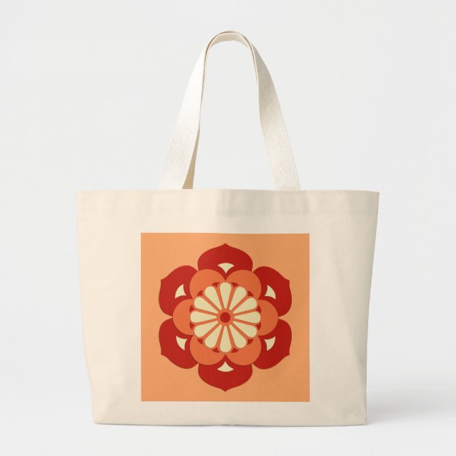 Lotus Blume Mandala, Pastel Orange und Mandarin Jumbo Stoffbeutel (Vorne)