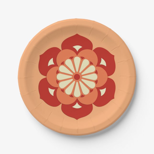 Lotus Blume Mandala, Pastel Orange und Mandarin Pappteller (Vorderseite)