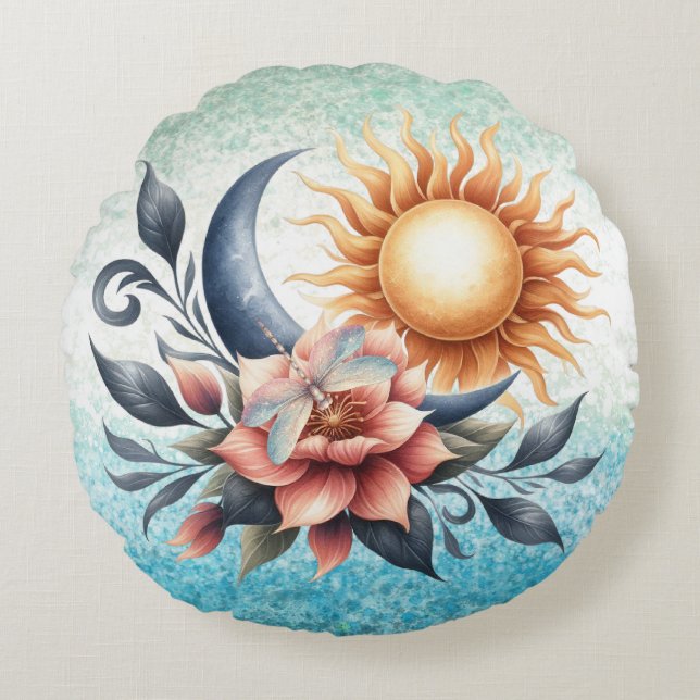 Lotus-Blume-Meditation Rundes Kissen (Vorderseite)