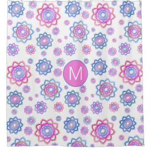 Lotus Blume Modernes Monogramm Pink Pastellgrün Duschvorhang