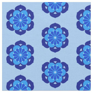 Lotus Blume Print, Indigo und Light Blue Stoff