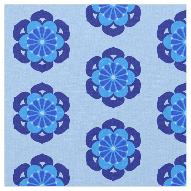 Lotus Blume Print, Indigo und Light Blue Stoff (Nahaufnahme)