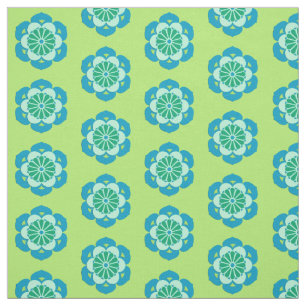 Lotus Blume Print, Lime Green und Light Blue Stoff