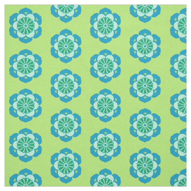 Lotus Blume Print, Lime Green und Light Blue Stoff (Muster)