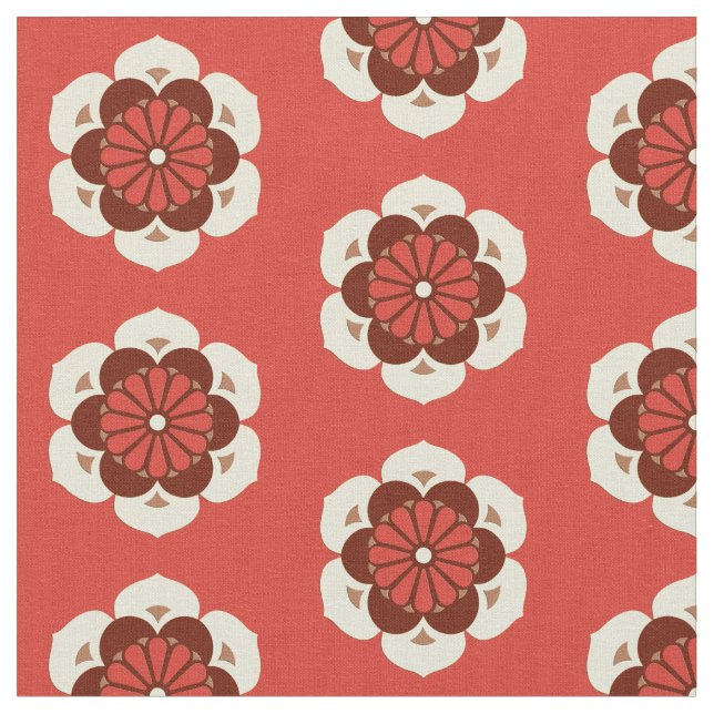 Lotus Blume Print, Mandarin Orange Stoff (Nahaufnahme)