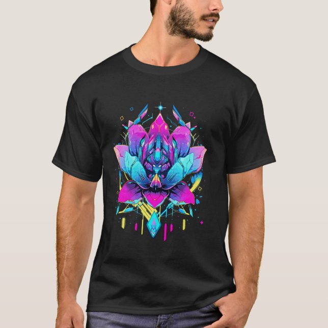 Lotus Blume Robotics Futuristic Cyberpunk Design T-Shirt (Vorderseite)