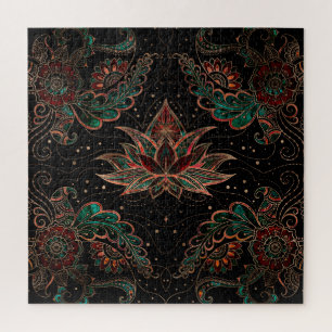 Lotus Blume - Roter Marmor und Malachit Puzzle