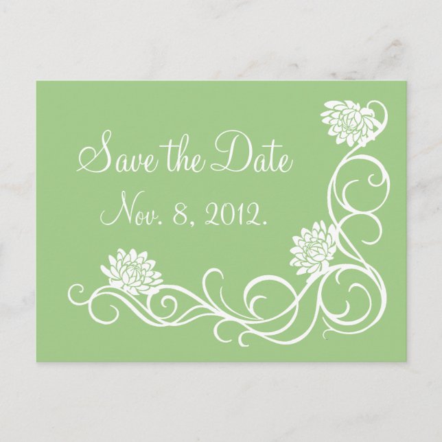 Lotus-Blume Save the Date Postkarte (grün) (Vorderseite)