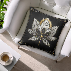 Lotus Blume - Schwarz, Perle und Gold Kissen