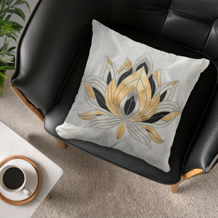 Lotus Blume - Schwarz, Perle und Gold Kissen