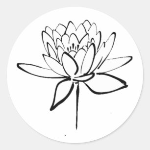 Lotus Blume Schwarz-Weiß-Tinte Zeichn Art Runder Aufkleber