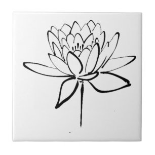 Lotus Blume Schwarz-Weiß Tinte Zeichnend Kunst Fliese