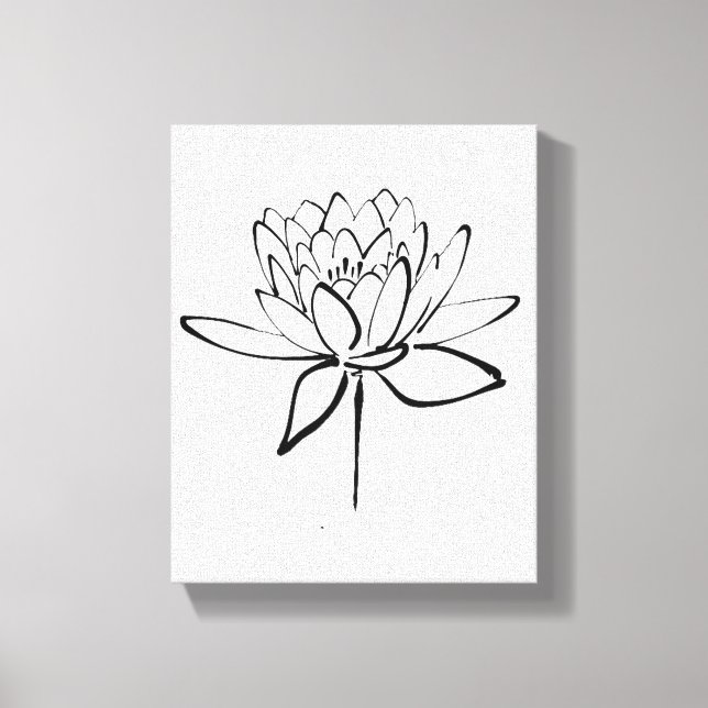 Lotus Blume Schwarz-Weiß Tinte Zeichnend Kunst Leinwanddruck (Vorderseite)