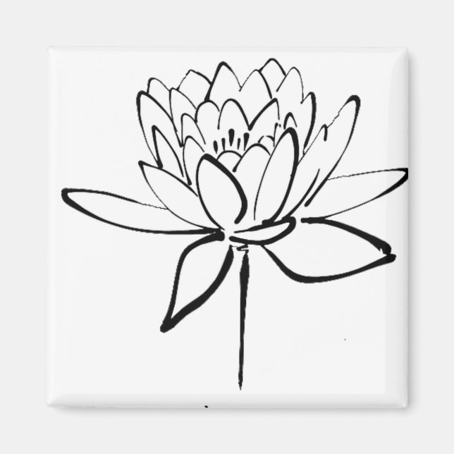 Lotus Blume Schwarz-Weiß Tinte Zeichnend Kunst Magnet (Vorne)