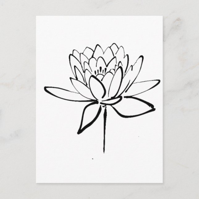 Lotus Blume Schwarz-Weiß Tinte Zeichnend Kunst Postkarte (Vorderseite)
