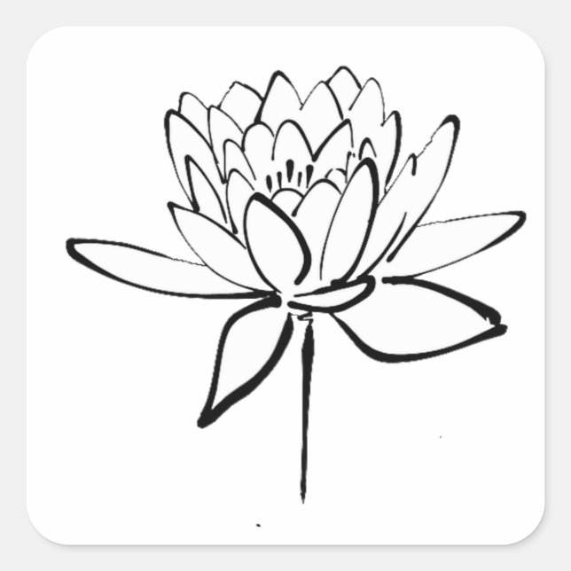 Lotus Blume Schwarz-Weiß Tinte Zeichnend Kunst Quadratischer Aufkleber (Vorderseite)