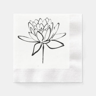 Lotus Blume Schwarz-Weiß Tinte Zeichnend Kunst Serviette