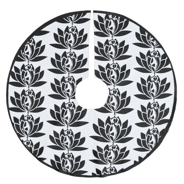 Lotus Blume Tree of Life Zen Yoga Schwarz-weiß Polyester Weihnachtsbaumdecke (Vorderseite)