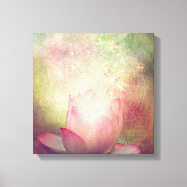 Lotus Blume und Dragonflies Canvas Print Leinwanddruck (Vorderseite)
