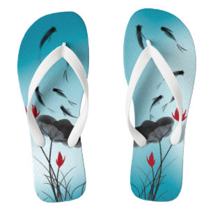 Lotus-Blume und Fisch-grüne Farbtinte Flip Flops